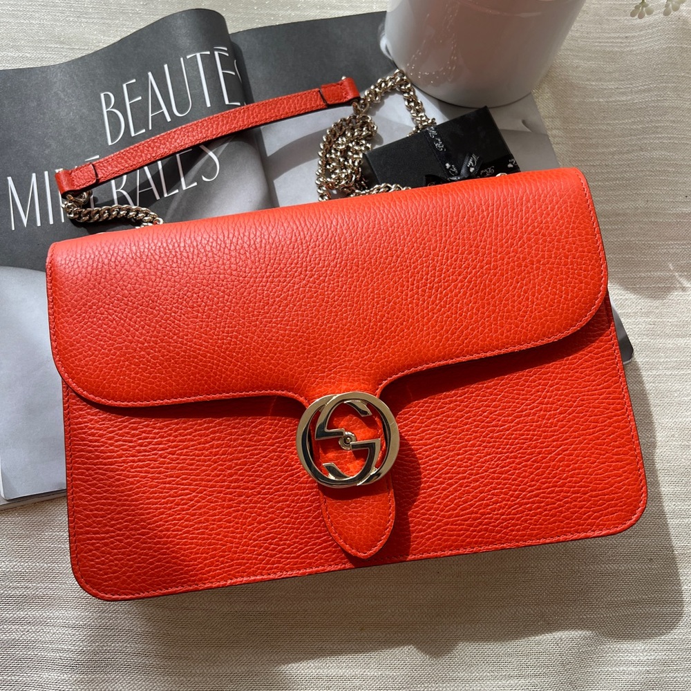 Gucci Dollar Calfskin Interlocking G Shoulder Bag Sun Orange